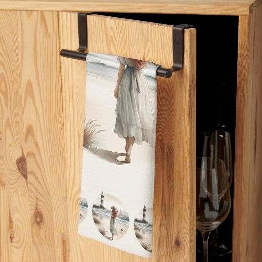 Strandbad Leuchtturm Spaziergang Geschirrtuch (Drittel gefaltet)