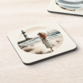 Strandbad Leuchtturm Spaziergang Getränkeuntersetzer (Linke Seite)