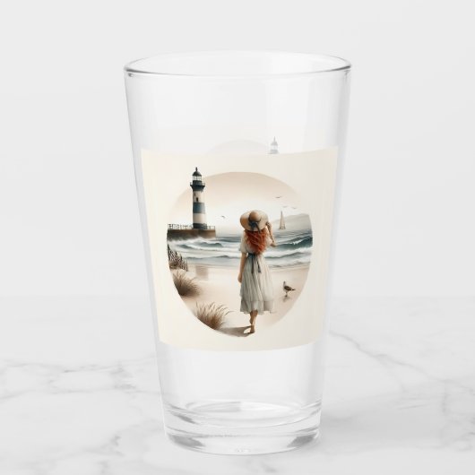 Strandbad Leuchtturm Spaziergang Glas (Vorderseite)