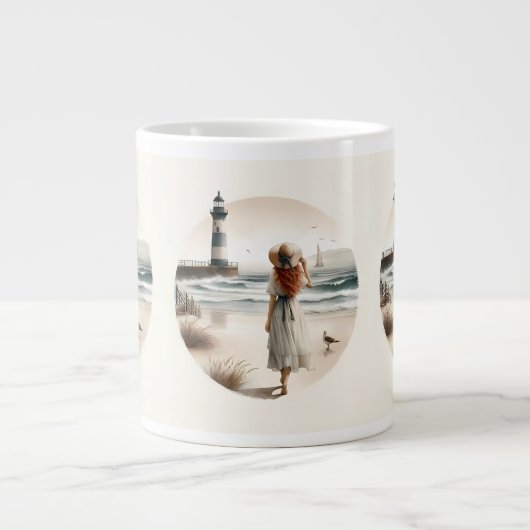 Strandbad Leuchtturm Spaziergang Jumbo-Tasse (Vorderseite)