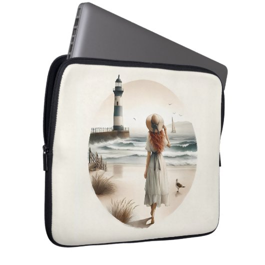 Strandbad Leuchtturm Spaziergang Laptopschutzhülle (Vorne Rechts)