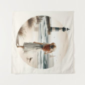 Strandbad Leuchtturm Spaziergang Wandteppich (Vorderseite (Horizontal))