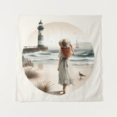 Strandbad Leuchtturm Spaziergang Wandteppich (Vorderseite)