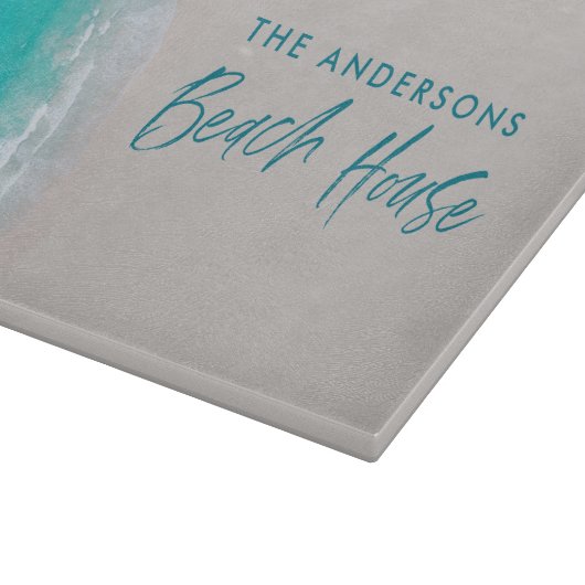 Strandbad mit tropischem Sand, Meer, sonnige Welle Schneidebrett (Ecke)