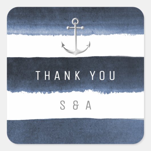 Strandbad mit Wasserfarbe Strandstreifen Anker Hoc Quadratischer Aufkleber (Vorderseite)