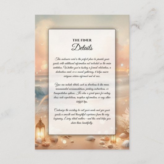 Strandbad Sparkle und Sonnenuntergang Hochzeit Begleitkarte (Vorderseite)