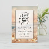 Strandbad Sparkle und Sonnenuntergang Hochzeit Save The Date (Stehend Vorderseite)