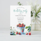 Strandbad Strawberry Geburtstagsparty Einladungen (Stehend Vorderseite)