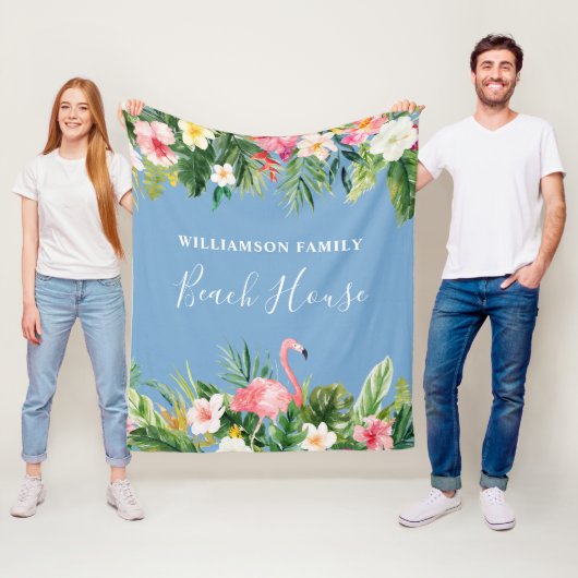Strandbad Tropical Floral Family Beach House Blau Fleecedecke (Beispiel)