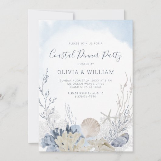 Strandbad Wasserfarbe Abendessen Party Einladung (Vorderseite)