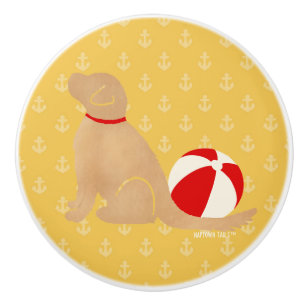 Strandball-Tage-Hund-Gelber-Schrankknauf Keramikknauf