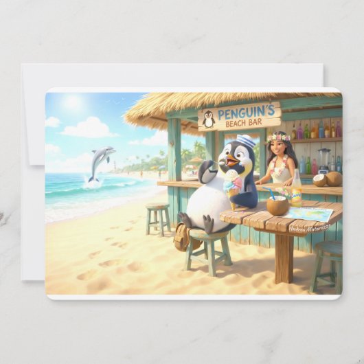 Strandbar des Pinguins Feiertagskarte (Vorderseite)