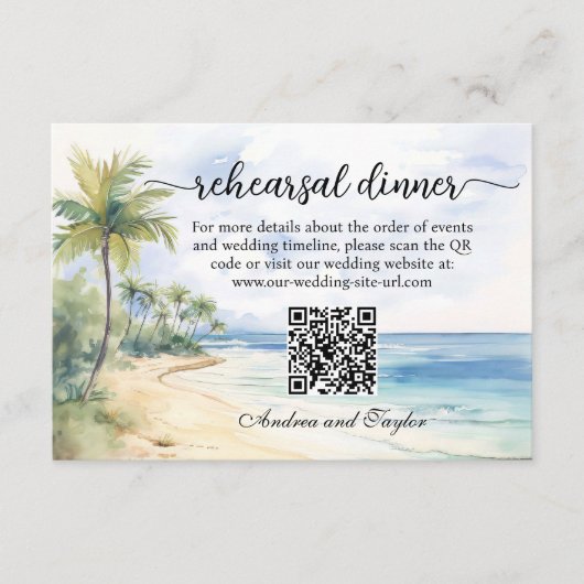 Strandbäume QR Code Probe Dinner Begleitkarte (Vorderseite)