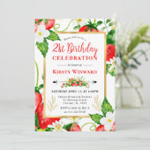 Strandbeeren und Blume 21. Geburtstag Einladung (Stehend Vorderseite)