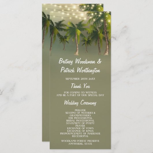 Strandbeleuchtung Palm Tree Tropical Hochzeitsprog Programm (Vorne/Hinten)