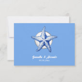 Strandblau, weißer Küstenstrich - Luxus RSVP Karte (Rückseite)