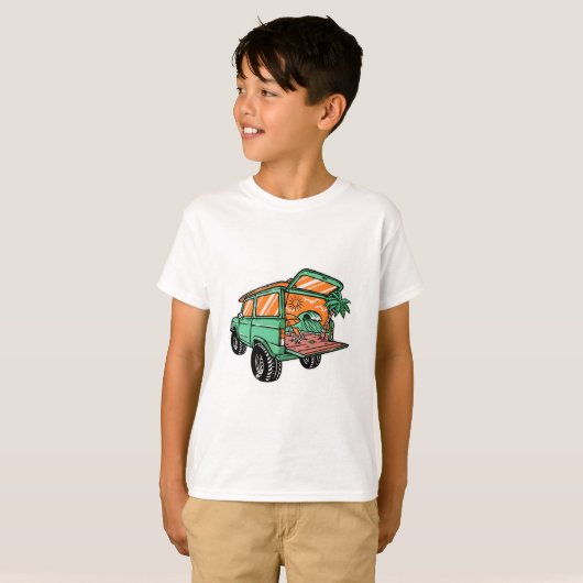 Strandblick in der Auto-Illustration Sommerspass T-Shirt (Vorne ganz)