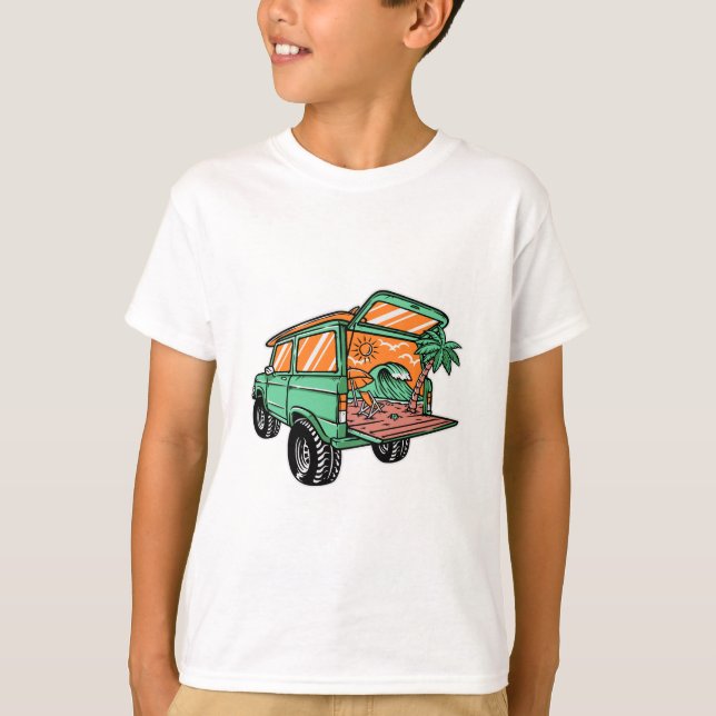 Strandblick in der Auto-Illustration Sommerspass T-Shirt (Vorderseite)