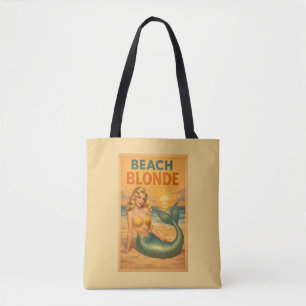 Strandblonde Pin-Up Meerjungfrau   Gelbe Retro-Küs Tasche