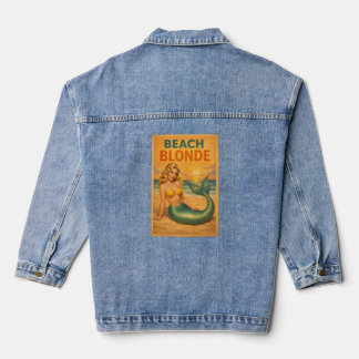 Strandblonde Pin-Up Meerjungfrau Retro Küstenleben Jeansjacke