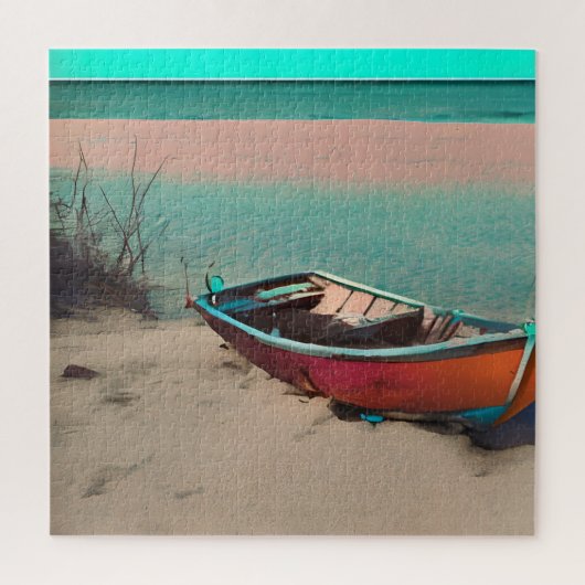 Strandboot am Sandstrand | AI Generated Art Puzzle (Vertikal)