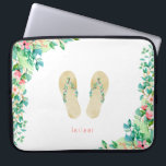 Strandbotanische Flip Flops Laptopschutzhülle<br><div class="desc">Schöne Aquarellfarben botanische Insel Blume und Blätter geschmückt Flip Flops und Arrangements,  personalisierte Laptop-Hülle.</div>