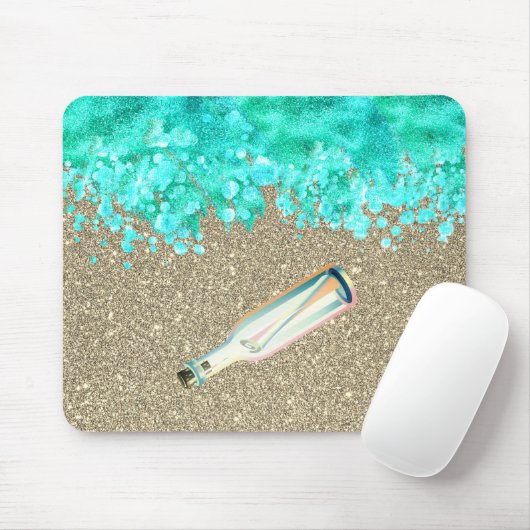 Strandbotschaft in einer Flasche direkt am Meer un Mousepad (Mit Mouse)