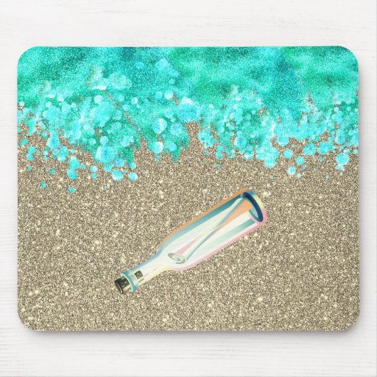 Strandbotschaft in einer Flasche direkt am Meer un Mousepad (Vorne)