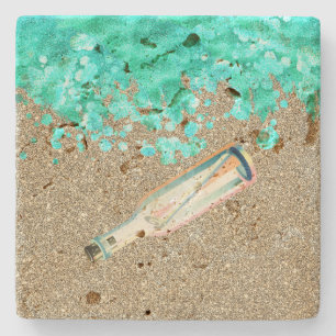Strandbotschaft in einer Flasche Ufer Ozean und Sa Steinuntersetzer