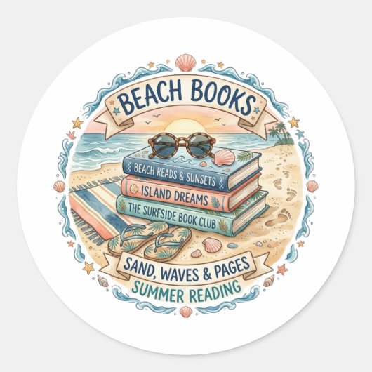 Strandbücher Sommerlesedesign Runder Aufkleber (Vorderseite)