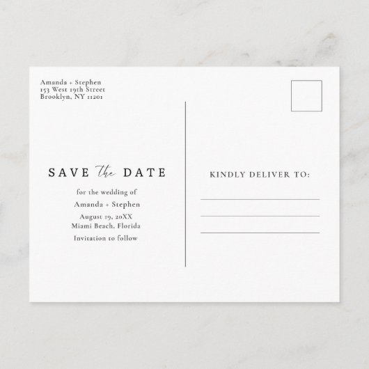 Strandbudget Save the Date Hochzeit in Urlaubsort Ankündigungspostkarte (Rückseite)