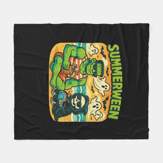 Strandbugeymen - Retro Summerween Vibes Class Fleecedecke (Vorderseite (Horizontal))