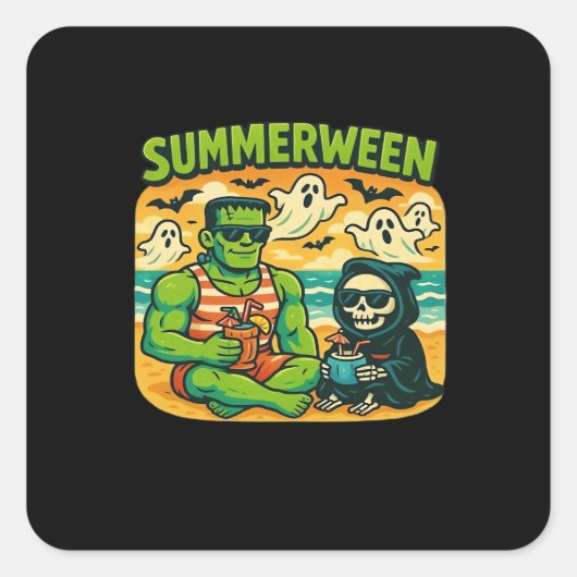 Strandbugeymen - Retro Summerween Vibes Class Quadratischer Aufkleber (Vorderseite)