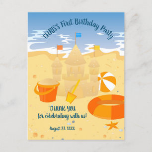 Strandburgen-Strand-Spaß Baby-Jungen-Geburtstagsfe Postkarte