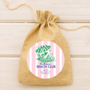 Strandclub Pink Cabana Streifen Geburtstagsfeier Runder Aufkleber