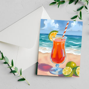 Strandcocktail Ozeanwellen Aquarell Gemalte Karte