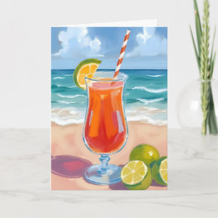 Strandcocktail Ozeanwellen Aquarellmalerei Karte