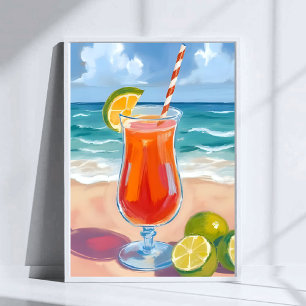 Strandcocktail   Ozeanwellen Aquarellmalerei Poster