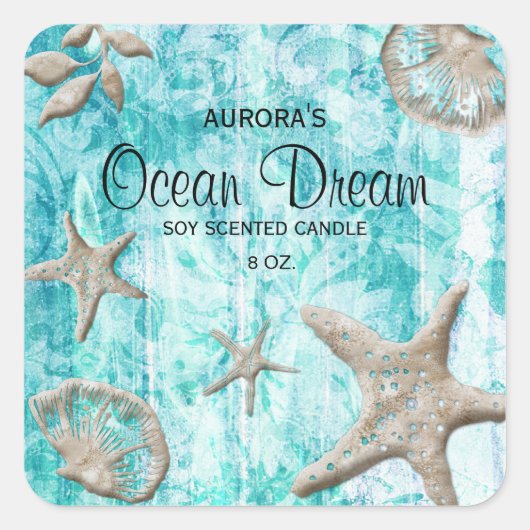 Strandcreme-Produktverpackung für Kerzen Quadratischer Aufkleber (Vorderseite)