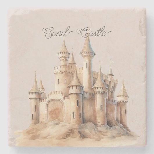 Strandcreme-Sandburg Steinuntersetzer (Vorderseite)