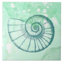 Stranddekor Spiral Seashell Blue Watercolor