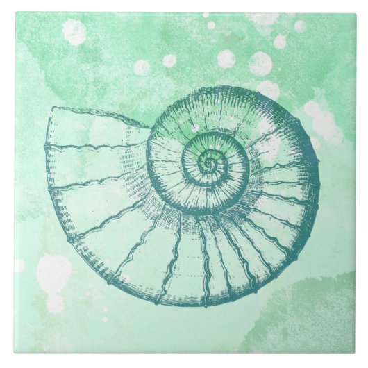 Stranddekor Spiral Seashell Blue Watercolor Fliese (Vorderseite)