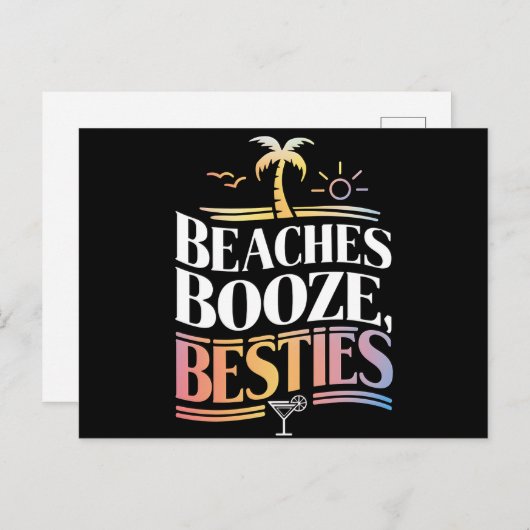 Strände Booze & Besties Kokospalmen Sommer Postkarte (Vorne/Hinten)