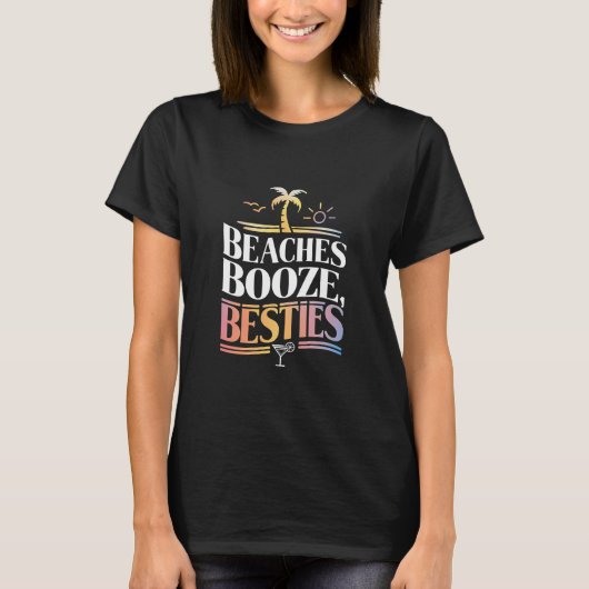 Strände Booze & Besties Kokospalmen Sommer T-Shirt (Vorderseite)