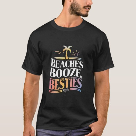 Strände Booze & Besties Kokospalmen Sommer T-Shirt (Vorderseite)