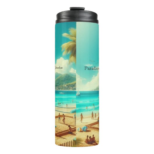 Strände sind ruhige Paradiese Thermosbecher (Vorderseite)