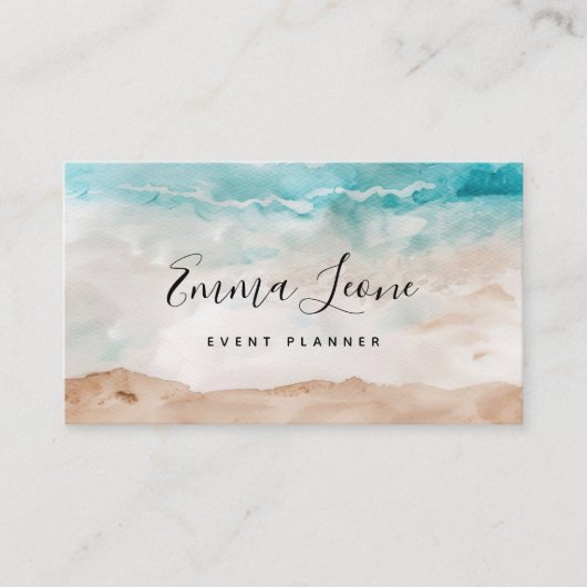 Strandfarbe | Sea Blue, Creme und Brown Visitenkarte (Vorderseite)