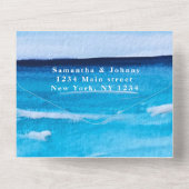 Strandfarbe Tropische Destination Ozeanwelle All In One Einladung (Rückseite)