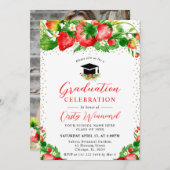 Strandfarben Erdbeeren und Blume Abschluss Einladung (Vorne/Hinten)