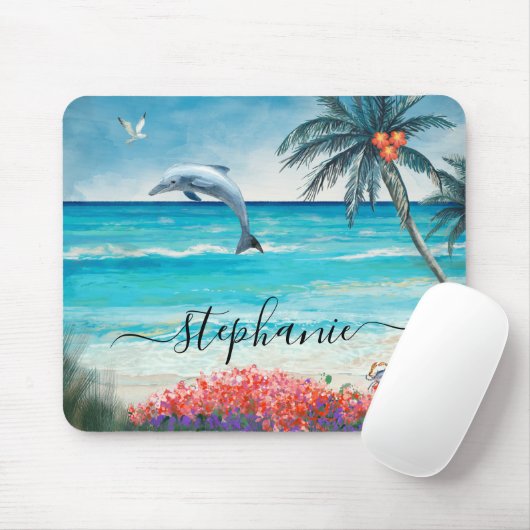 Strandfarben Seezunge Dolphin Monogramm Mousepad (Mit Mouse)